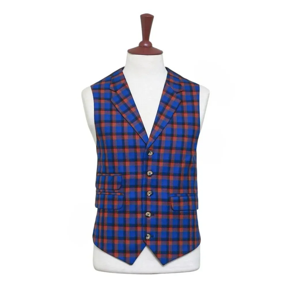 Mens Plaid Vest 44R Wool Blue Orange Waistcoat XL Formal Wedding Groom Party